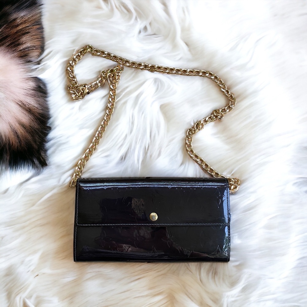 Authentic Louis Vuitton Sarah classic monogram vernis mini crossbody bag black